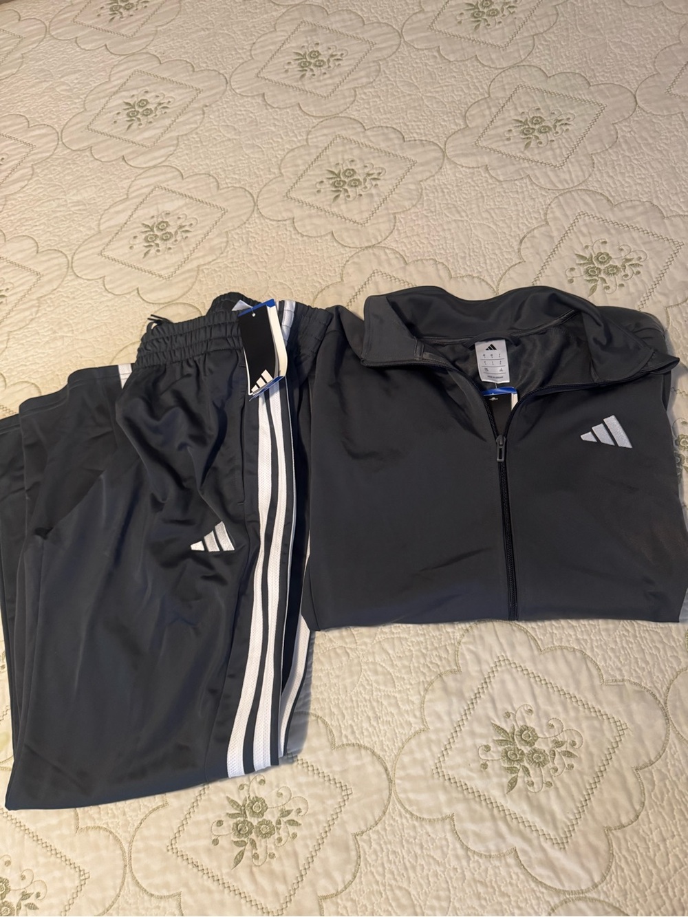 adidas mens Black Track Jacket & Joggers with White Stripes